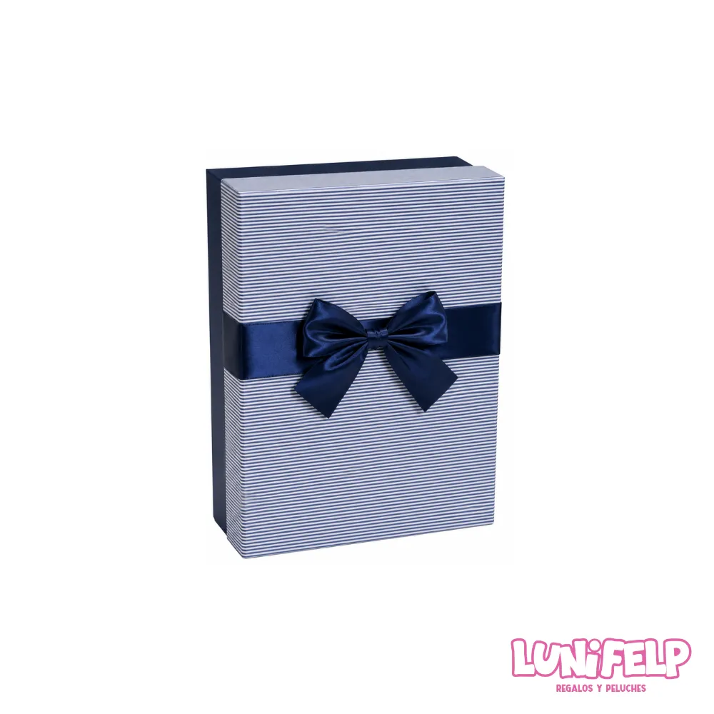 Caja de Regalo Premium Gris con Moño 27 x 19 x 7 cm - Rayas Finas