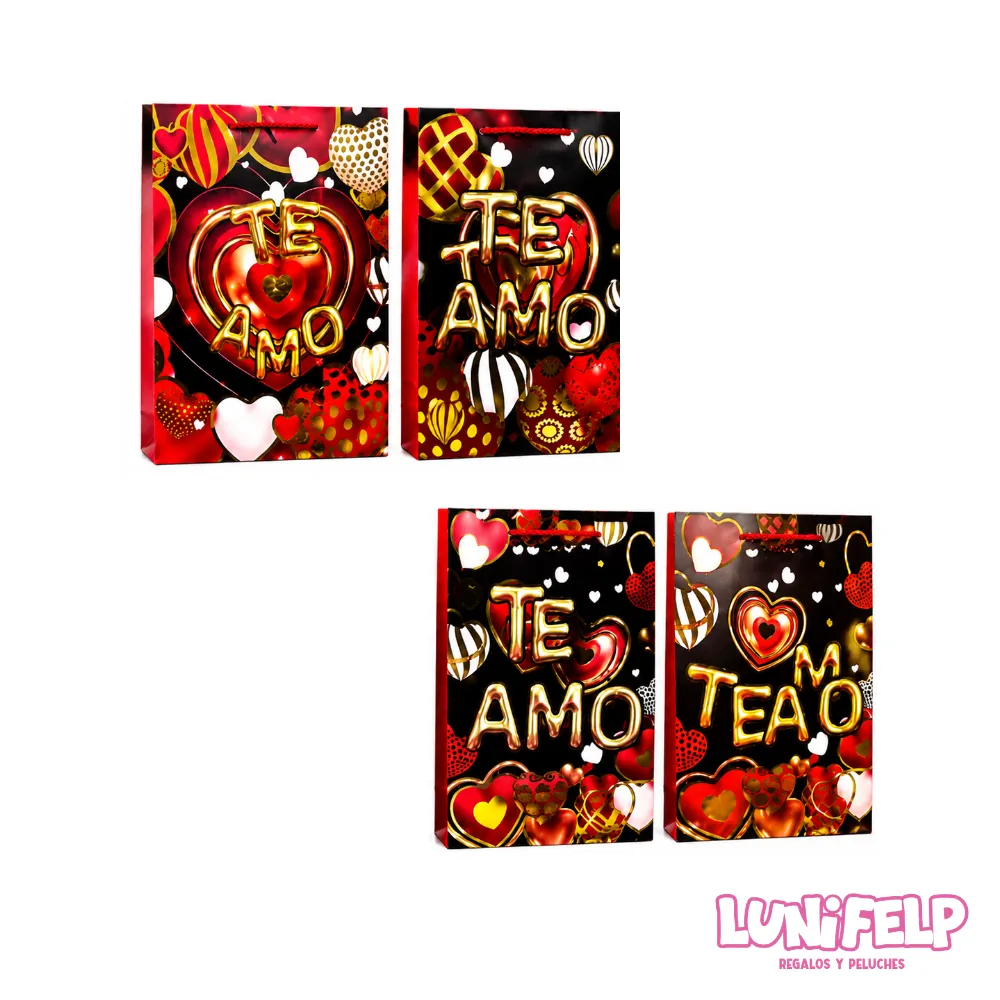 Bolsas de Regalo Románticas Te Amo 18x24x8 cm Globos Dorados
