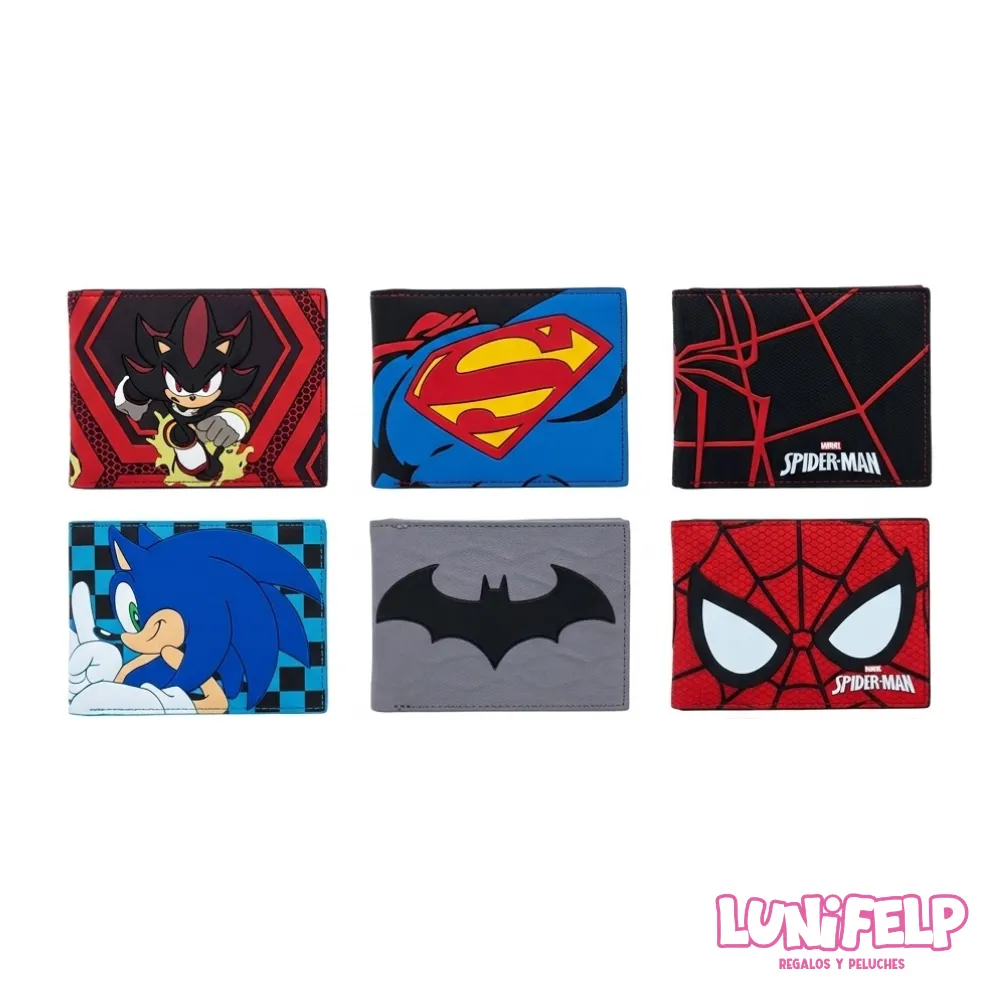 Billetera Bifold Geek: Spider-Man, Batman, Sonic y Dragon Ball