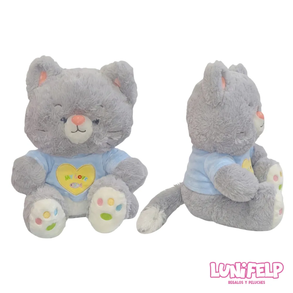 Gatito de Peluche con Camiseta "My Love" - 33 cm - Imagen 3