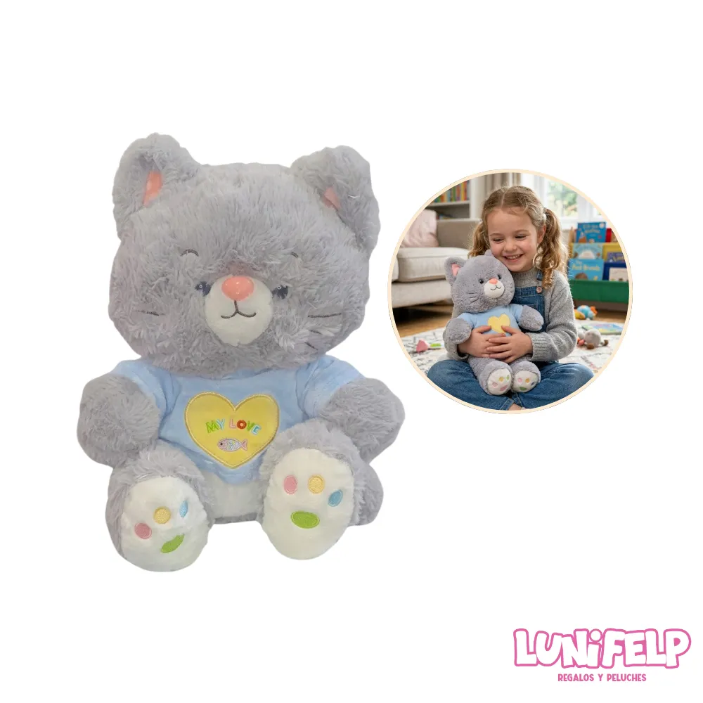 Gatito de Peluche con Camiseta "My Love" - 33 cm