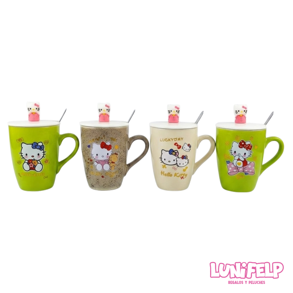 Mug de Hello Kitty de Cerámica con Tapa y Cuchara