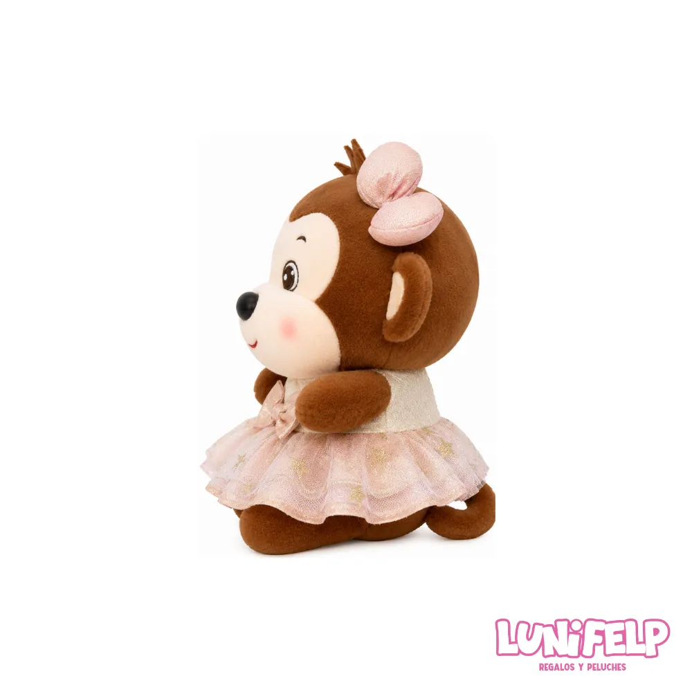 Changuita de Peluche con Vestido Rosa - 22 cm - Imagen 5