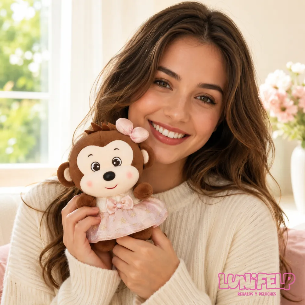 Changuita de Peluche con Vestido Rosa - 22 cm - Imagen 3