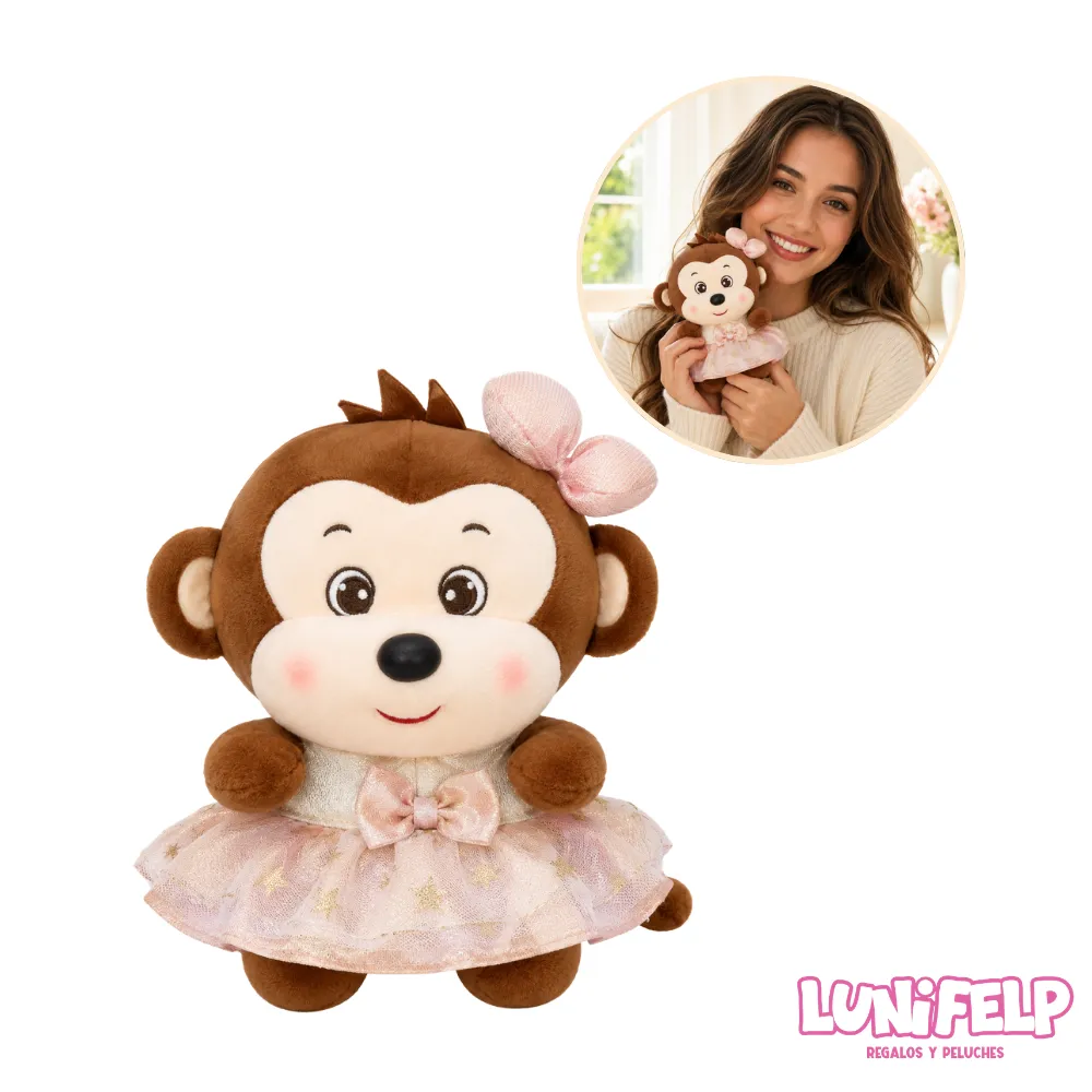 Changuita de Peluche con Vestido Rosa - 22 cm - Imagen 2