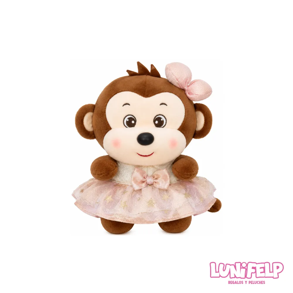 Changuita de Peluche con Vestido Rosa - 22 cm