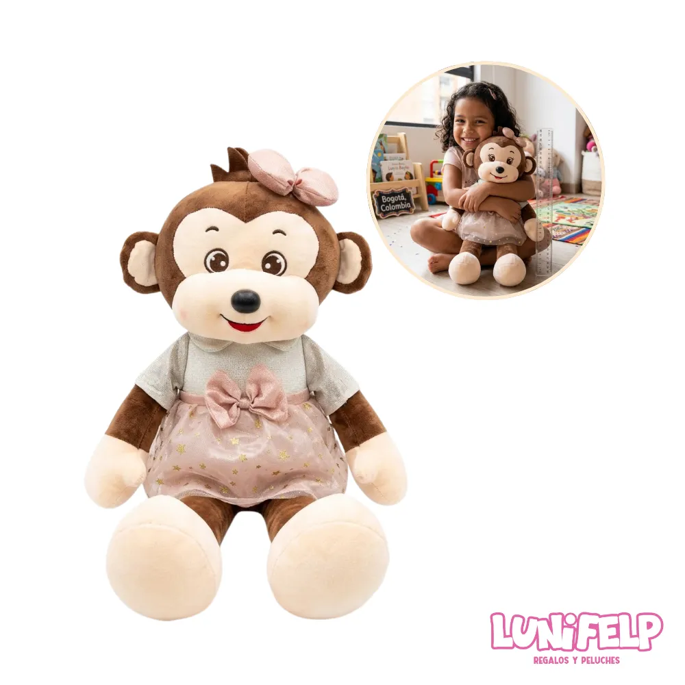 Peluche Monita con Vestido y Moño 30 cm - Imagen 2