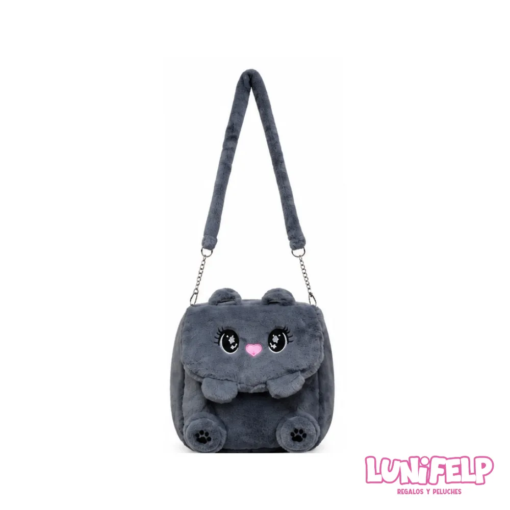 Bolso Bandolera de Peluche Diseño Gato Kawaii para Niñas con Cadena
