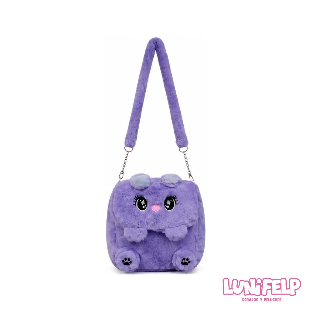 Bolso Bandolera de Peluche Diseño Gato Kawaii para Niñas con Cadena - Imagen 3