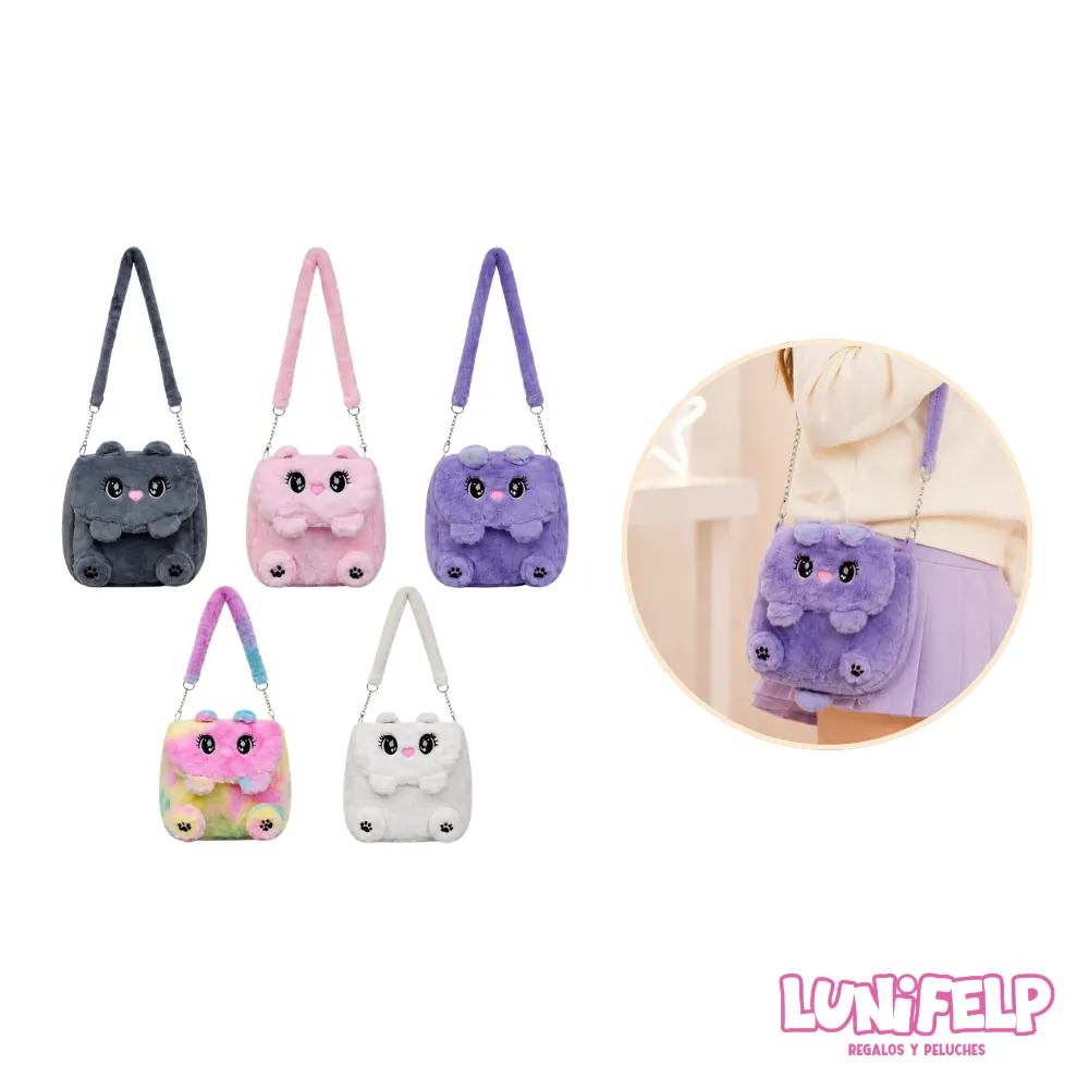 Bolso Bandolera de Peluche Diseño Gato Kawaii para Niñas con Cadena - Imagen 5