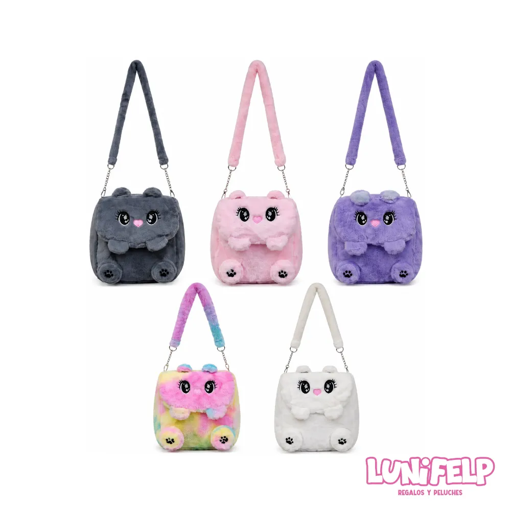 Bolso Bandolera de Peluche Diseño Gato Kawaii para Niñas con Cadena - Imagen 2