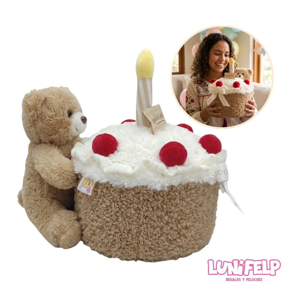 Peluche Pastel de Cumpleaños con Osito 30 cm