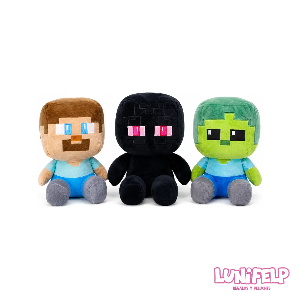 Peluche Minecraft 25 cm Personajes Creeper, Enderman y Steve