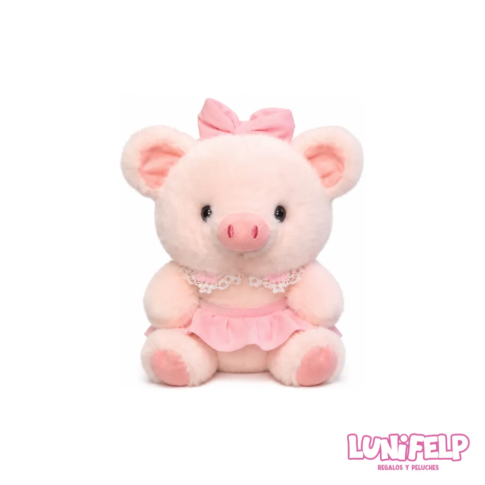 Peluche Cerdito con Vestido y Moño 22 cm