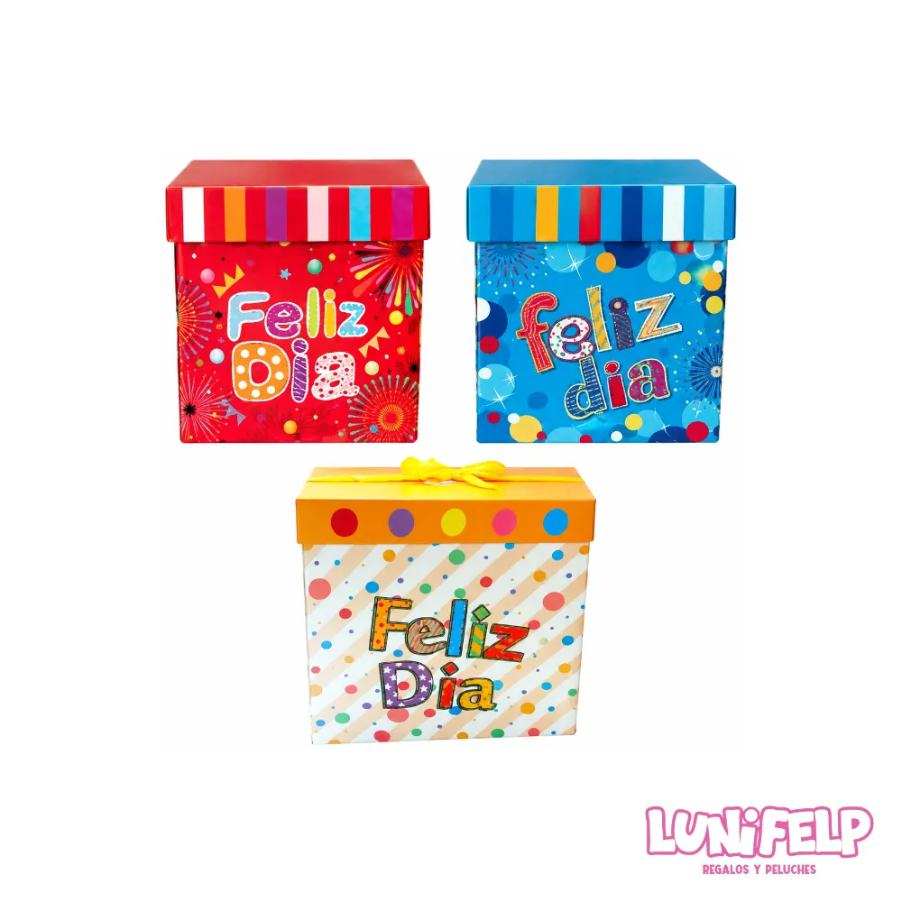 Caja de Regalo Feliz Día Cubo 15x15 cm Multiusos con Moño