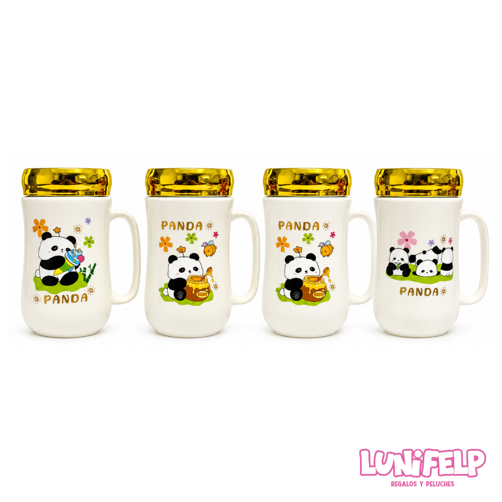 Mug De Cerámica Oso Panda Animado Con Tapa Espejo - Imagen 3