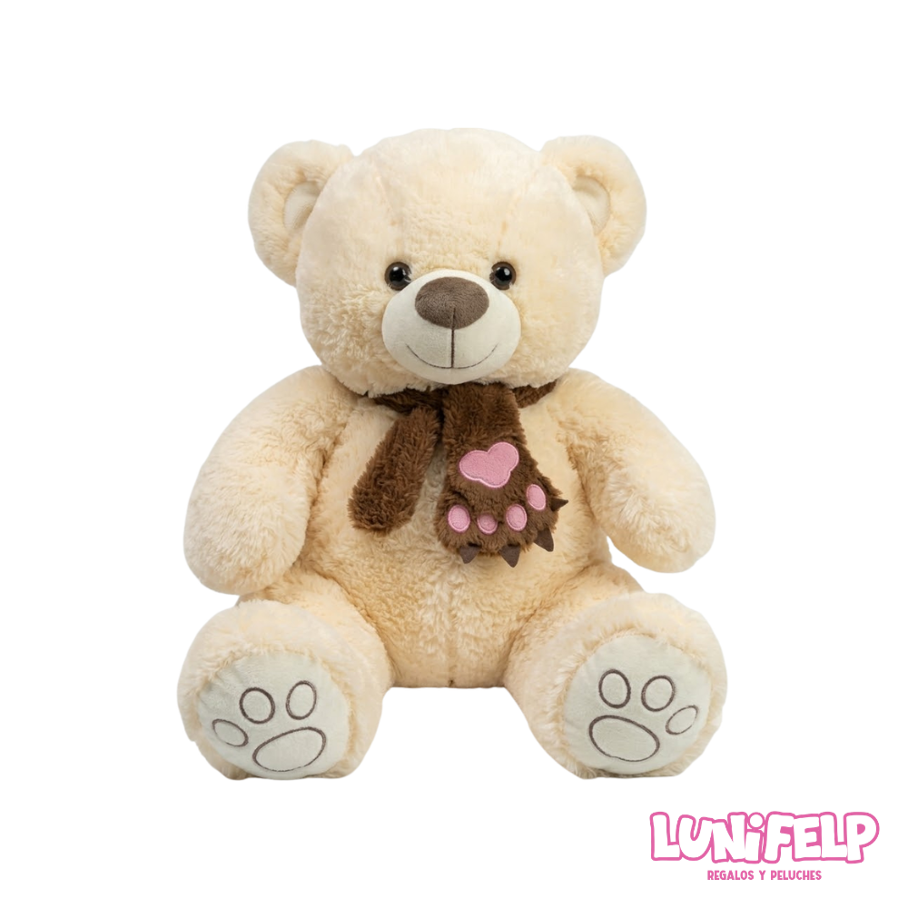 Oso de Peluche 50 cm con Bufanda y Patitas Bordadas