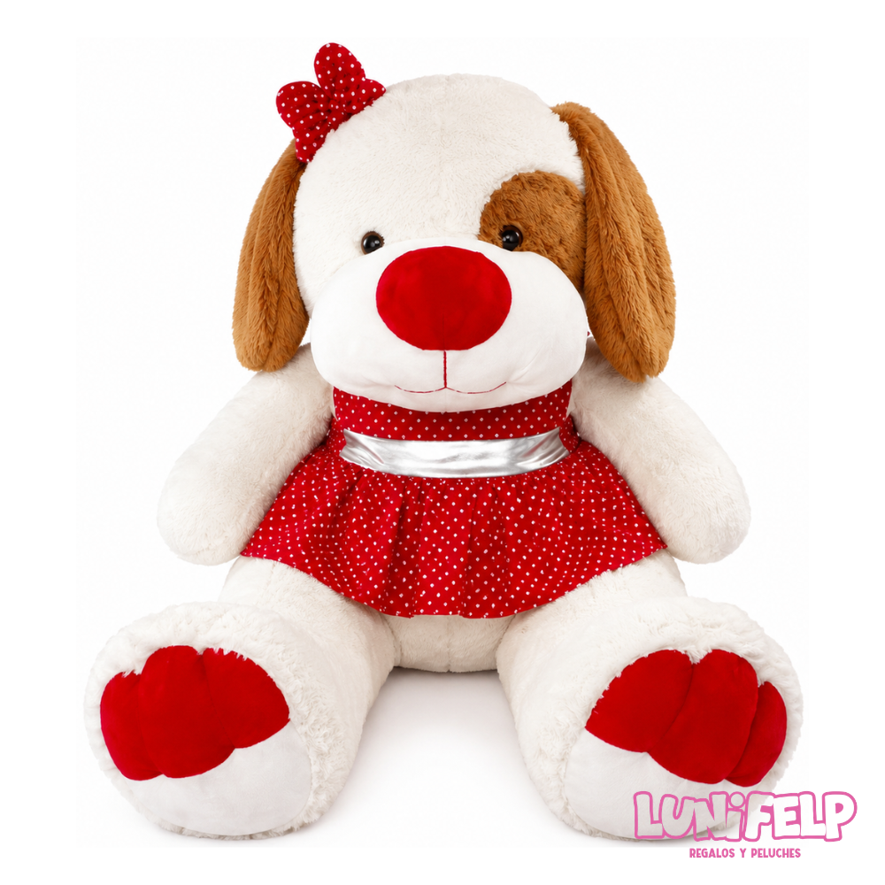Perrita de Peluche Mega Gigante 160cm con Vestido Rojo